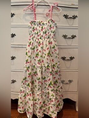 🍓🍓SweetHoney Strawberry Print Maxi Dress with Pink Gingham Straps 🍓🍓